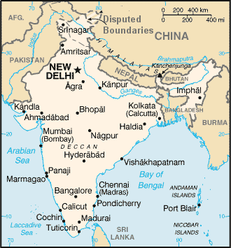 map of India with Ahmedabad