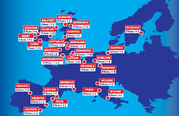 Ryanair bases in Europe