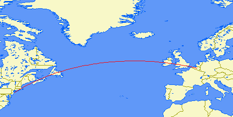 New York to Brussels -shortest flight path