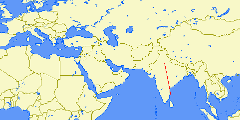 shortest flight path from Delhi to Chennai